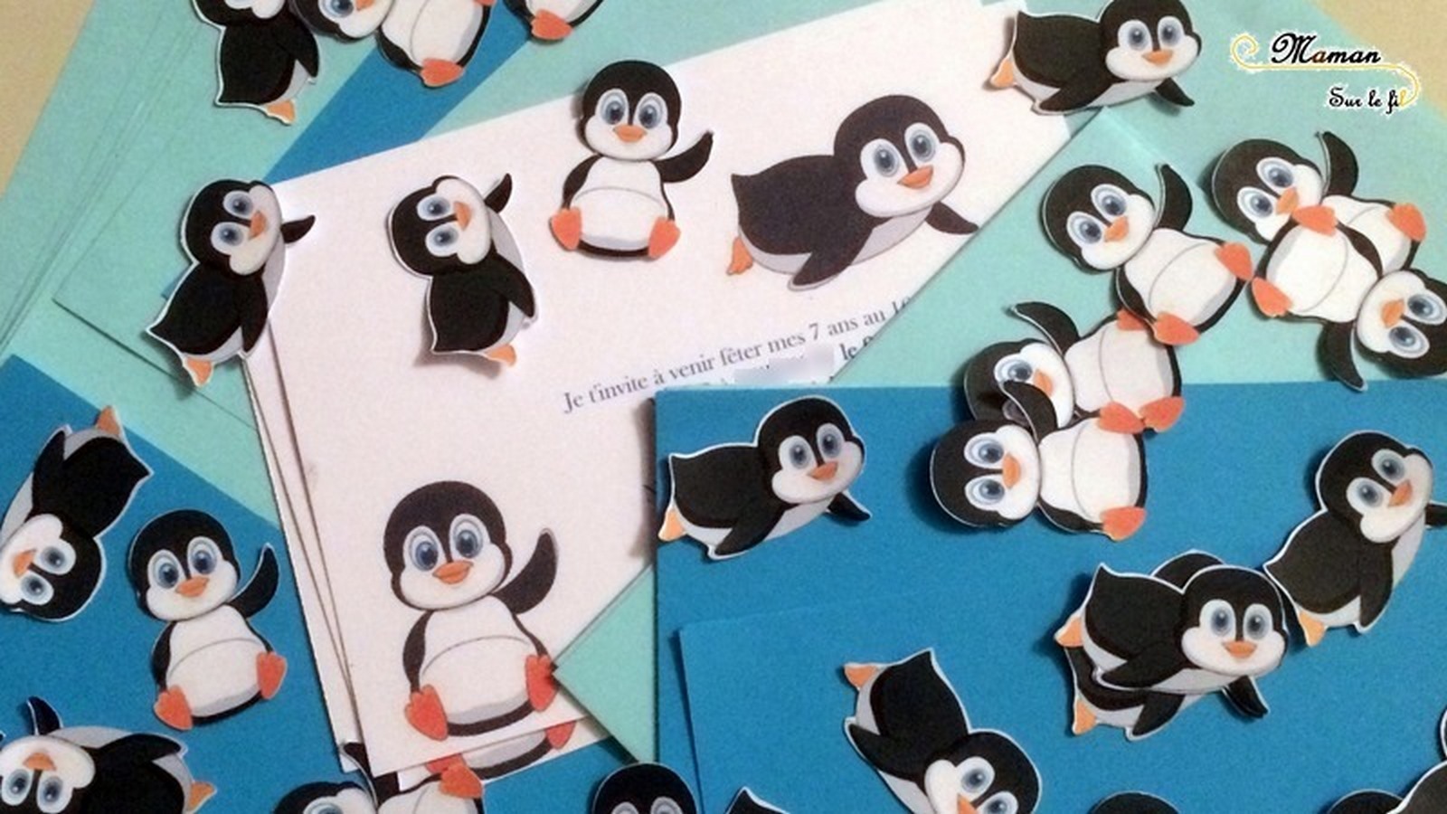 Cartes D Invitation Pingouins Et Banquise Anniversaire Maman Sur Le Fil