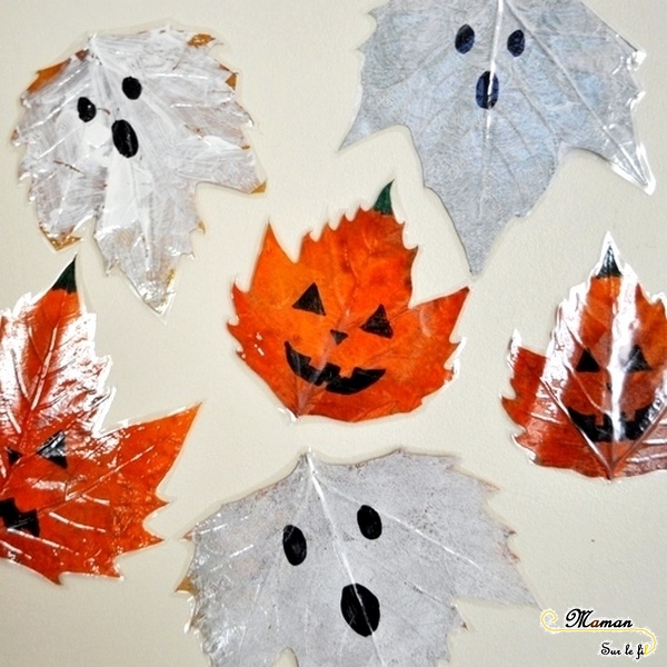 Créer des fantômes et citrouilles d'Halloween avec des feuilles mortes - Peinture et dessin - Activité créative enfants - Automne et Halloween - Récup et Nature - Décoration Halloween - Arts visuels - maternelle - mslf