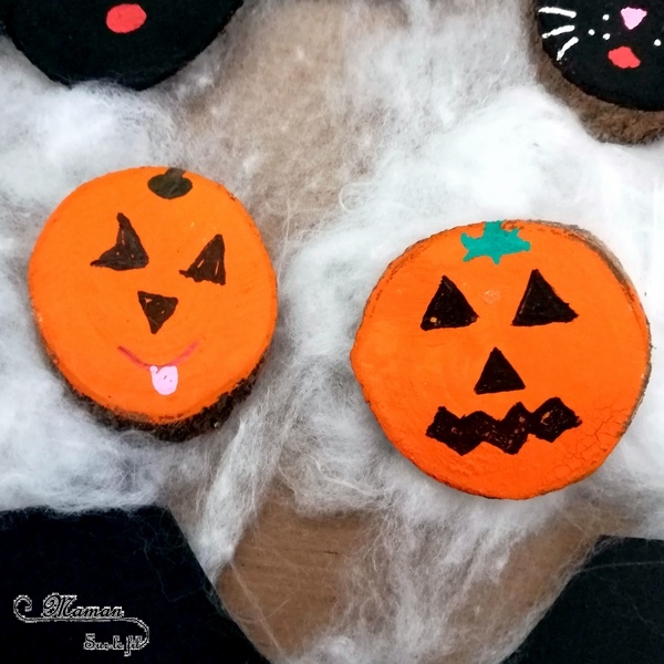 Nos rondins de bois d'Halloween - Créer des citrouilles, des fantômes, des chauve-souris, des araignées, des Frankenstein et des chats noirs en rondin de bois et peinture - Bricolage et DIY - Activité manuelle et créative enfants - Automne et Halloween - Récup et Nature - Décoration Halloween - Arts visuels - maternelle - mslf