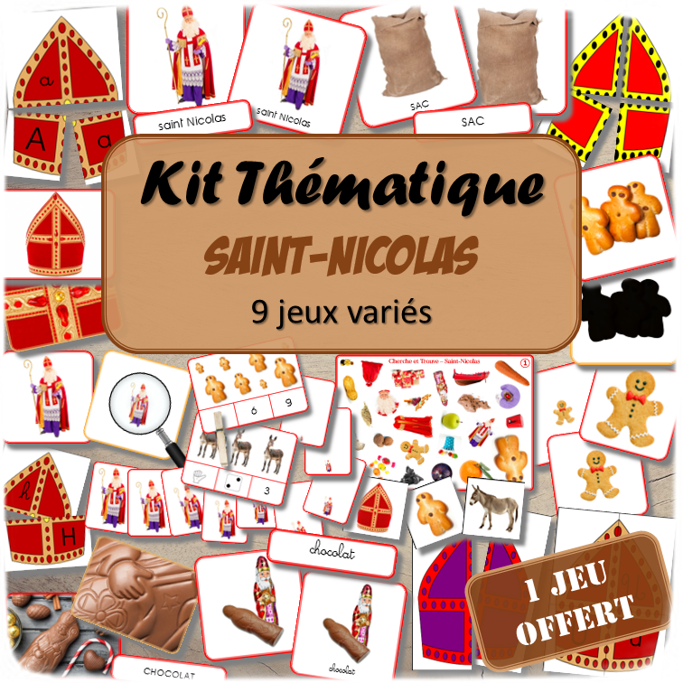 Kit thématique - Saint-Nicolas - 9 jeux variés pour le prix de 8 - 1 jeu offert - Jeux pédagogiques, éducatifs et ludiques - Atelier autonome Maternelle (Cycle 1) et Primaire (Cycle 2 et 3) - PDF à télécharger et à imprimer - Difficulté progressive et différents niveaux pour la différenciation - Tarif préférentiel, réduction - Thèmes fêtes de fin d'année, le père Fouettard, traditions de saint Nicolas - lslf