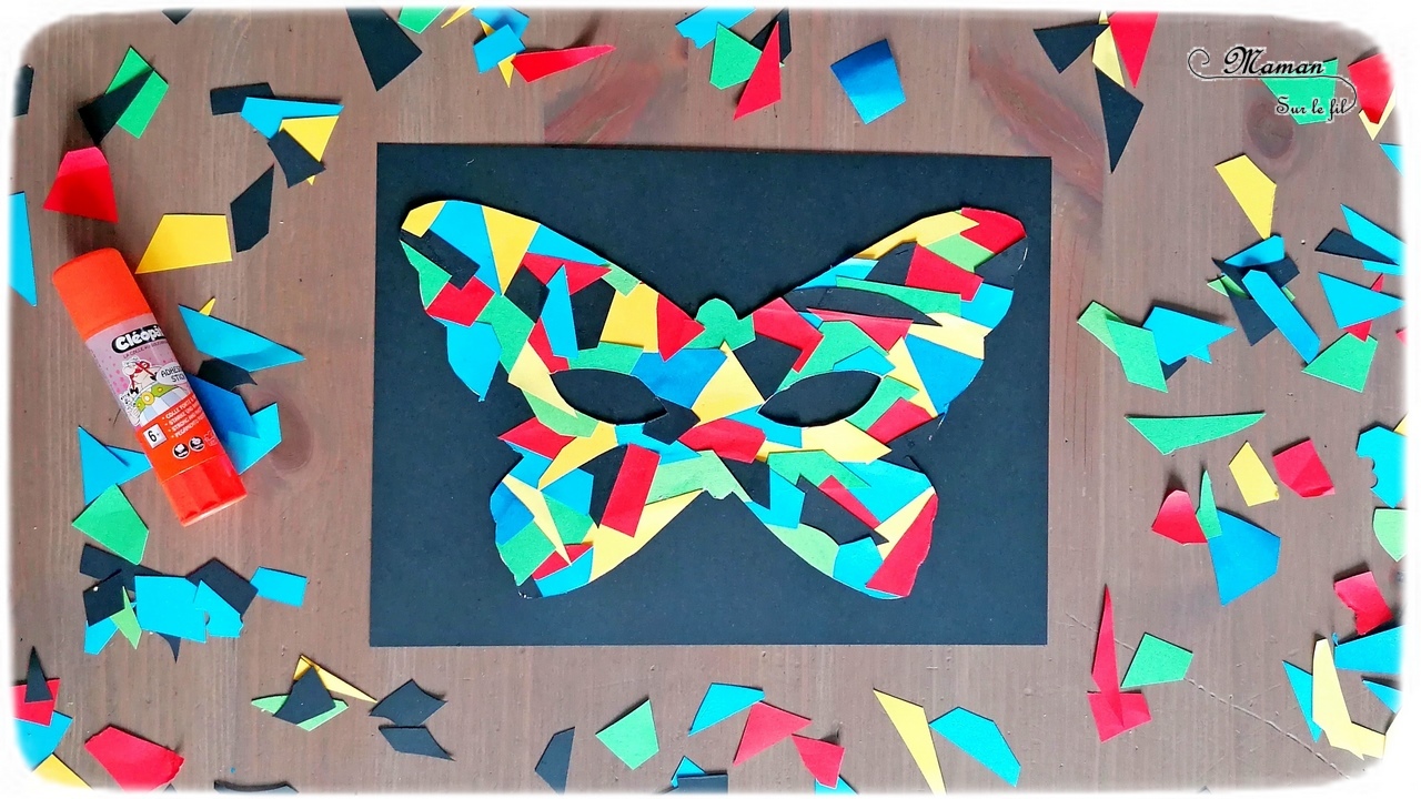 KIT Bricolage masque carnaval Papillon Bleu en gommettes - Loisirs