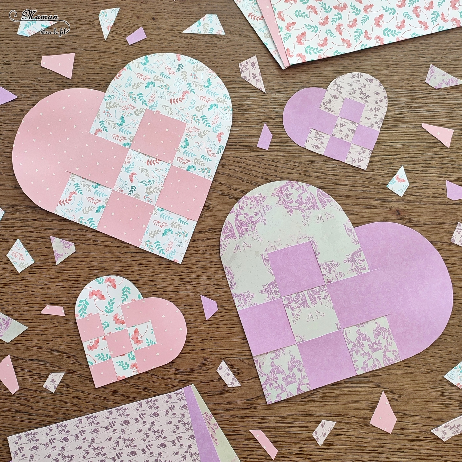 Fabriquer des coeurs tissés en papier pour la Saint-Valentin ou tout autre occasion : activité créative et manuelle enfants - Carte DIY avec découpage, collage, tissage de papier - Arts visuels et Bricolage maternelle ou élémentaire (cycles 1, 2 et 3) - Géométrie, utilisation d'un compas et d'une règle - Thème Saint-Valentin, Amour, Amitié, à offrir - Créativité - tutoriel photos - mslf