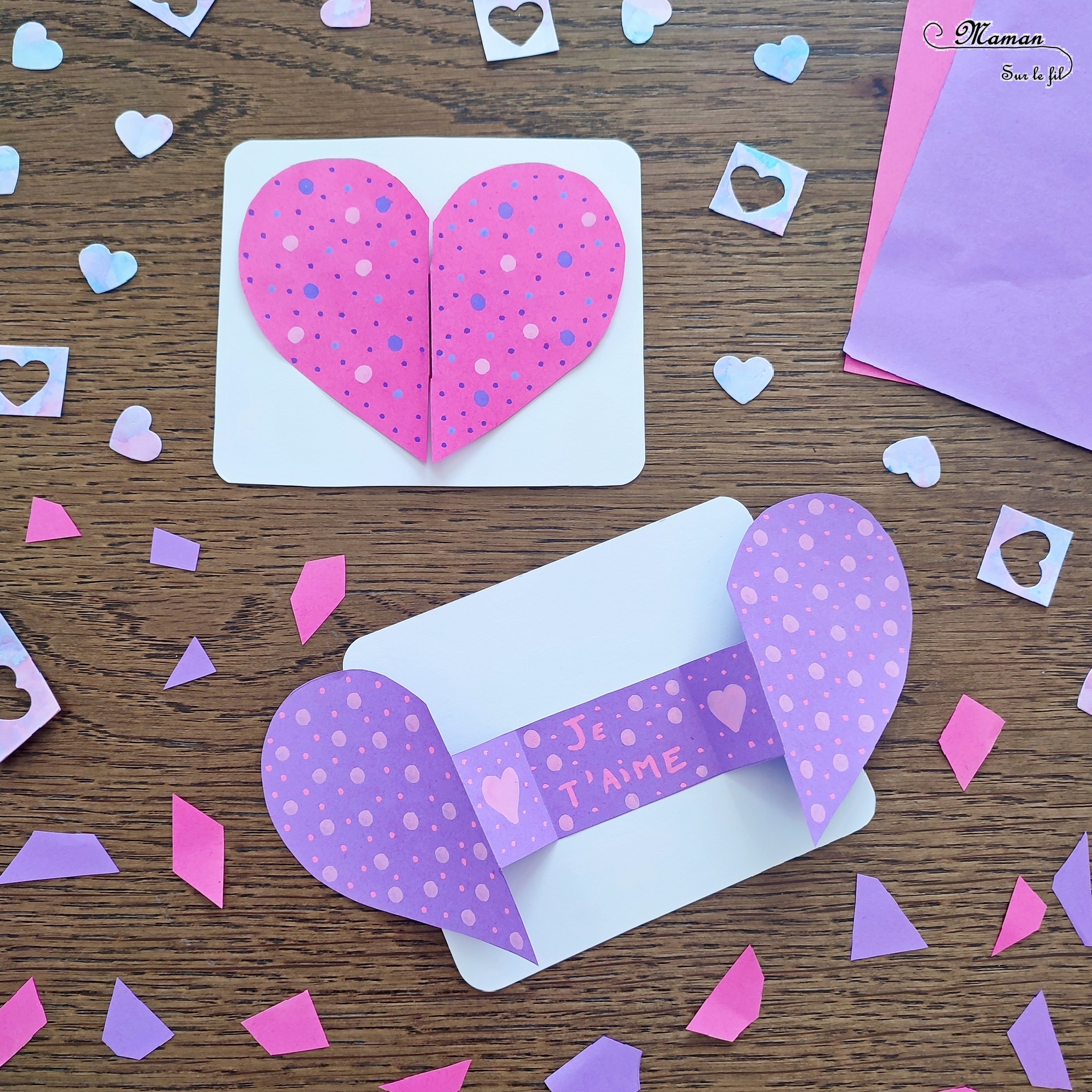 Fabriquer des cartes Coeurs qui s'ouvrent : activité créative et manuelle enfants - Bricolage DIY et cadeau Fait Maison - Découpage, pliage, collage de papier pour une carte d'amour - Message caché à l'intérieur du coeur - Cadeau, carte à offrir pour la Saint Valentin, la fête des mères, pères, grands-mères-, grands-pères... - Arts visuels et Bricolage maternelle ou élémentaire (cycles 1, 2 et 3) - Thème Saint-Valentin, Amour, Amitié, à offrir - Créativité - tutoriel photos et vidéos - mslf