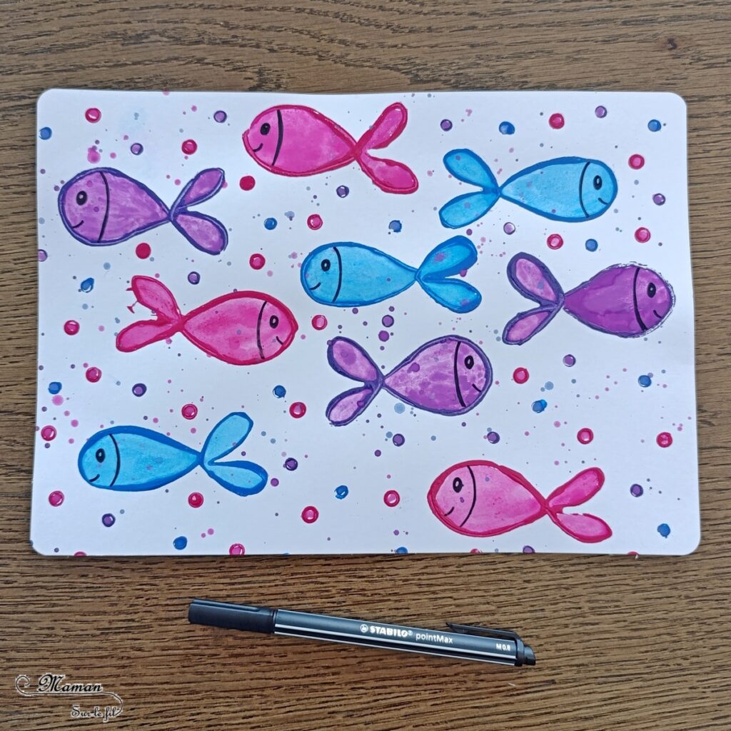 Peindre des poissons avec un rouleau de PQ en carton : activité créative, récup' et manuelle enfants - Peinture avec des rouleaux de papier toilettes en carton et des pailles - Peinture éclaboussée et aquarelle - Recyclage et surcyclage - Thème animaux marins, poissons, été, aquarium, mer, océan - Bricolage sympa et facile - Arts visuels Maternelle et cycle 2 - Arts visuels et atelier Maternelle et élémentaire - Créativité - Cycle 1 ou 2 - tutoriel photos et vidéo - mslf