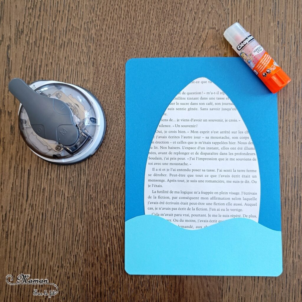 Créer un requin avec des pages de livre : activité créative, récup' et manuelle enfants - Recyclage d'un vieux livre abîmé - Découpage, collage, dessin - Thème animaux marins, poissons, été, mer, océans - Bricolage sympa et facile - Arts visuels Maternelle et cycle 2 - Maternelle et élémentaire - Créativité - Cycle 1 ou 2 - tutoriel photos - mslf