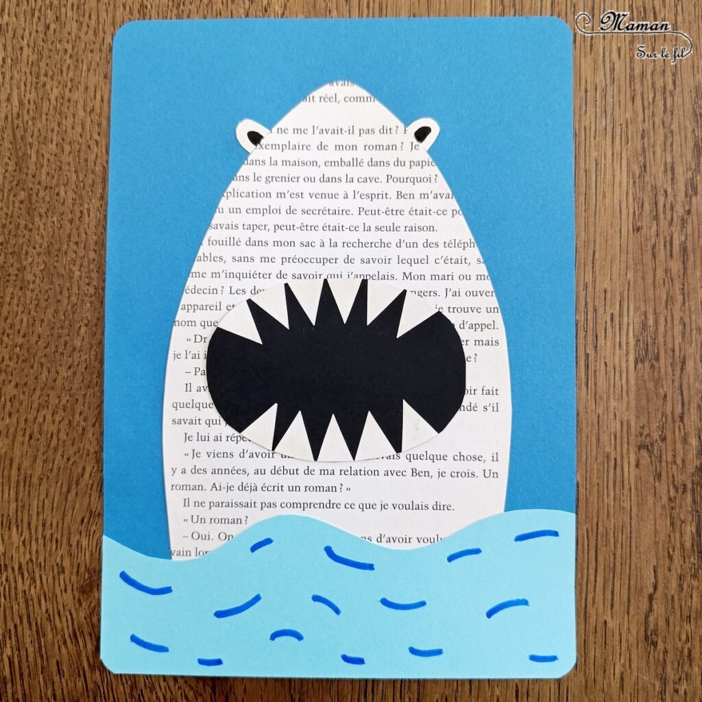 Créer un requin avec des pages de livre : activité créative, récup' et manuelle enfants - Recyclage d'un vieux livre abîmé - Découpage, collage, dessin - Thème animaux marins, poissons, été, mer, océans - Bricolage sympa et facile - Arts visuels Maternelle et cycle 2 - Maternelle et élémentaire - Créativité - Cycle 1 ou 2 - tutoriel photos - mslf