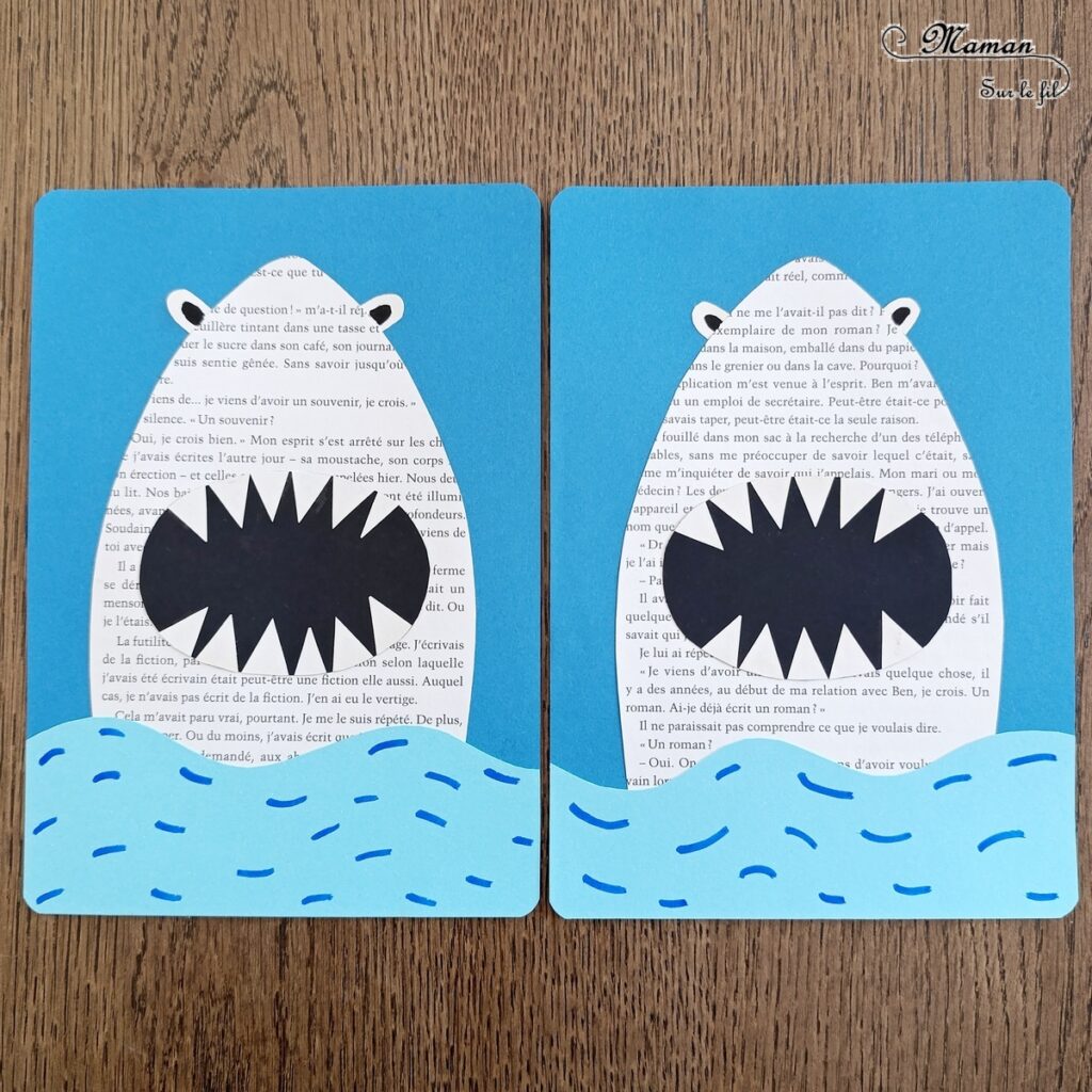 Créer un requin avec des pages de livre : activité créative, récup' et manuelle enfants - Recyclage d'un vieux livre abîmé - Découpage, collage, dessin - Thème animaux marins, poissons, été, mer, océans - Bricolage sympa et facile - Arts visuels Maternelle et cycle 2 - Maternelle et élémentaire - Créativité - Cycle 1 ou 2 - tutoriel photos - mslf