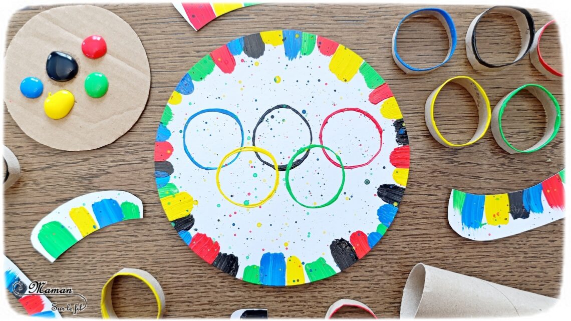 Peindre les anneaux olympiques avec un rouleau de PQ en carton : activité créative, peinture et manuelle enfants - Peinture avec des rouleaux de papier toilettes en carton et un pinceau - Peinture éclaboussée et aquarelle - Recyclage et surcyclage - Ronds, cercles, géométrie - Thème jeux olympiques, sports - Bricolage sympa et facile - Arts visuels Maternelle et cycle 2 - Arts visuels et atelier Maternelle et élémentaire - Créativité - Cycle 1 ou 2 - tutoriel photos - mslf