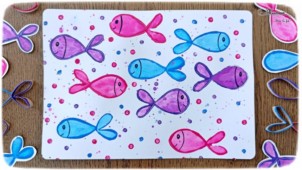 Peindre des poissons avec un rouleau de PQ en carton : activité créative, récup' et manuelle enfants - Peinture avec des rouleaux de papier toilettes en carton et des pailles - Peinture éclaboussée et aquarelle - Recyclage et surcyclage - Thème animaux marins, poissons, été, aquarium, mer, océan - Bricolage sympa et facile - Arts visuels Maternelle et cycle 2 - Arts visuels et atelier Maternelle et élémentaire - Créativité - Cycle 1 ou 2 - tutoriel photos et vidéo - mslf