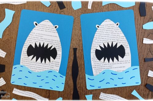 Créer un requin avec des pages de livre : activité créative, récup' et manuelle enfants - Recyclage d'un vieux livre abîmé - Découpage, collage, dessin - Thème animaux marins, poissons, été, mer, océans - Bricolage sympa et facile - Arts visuels Maternelle et cycle 2 - Maternelle et élémentaire - Créativité - Cycle 1 ou 2 - tutoriel photos - mslf