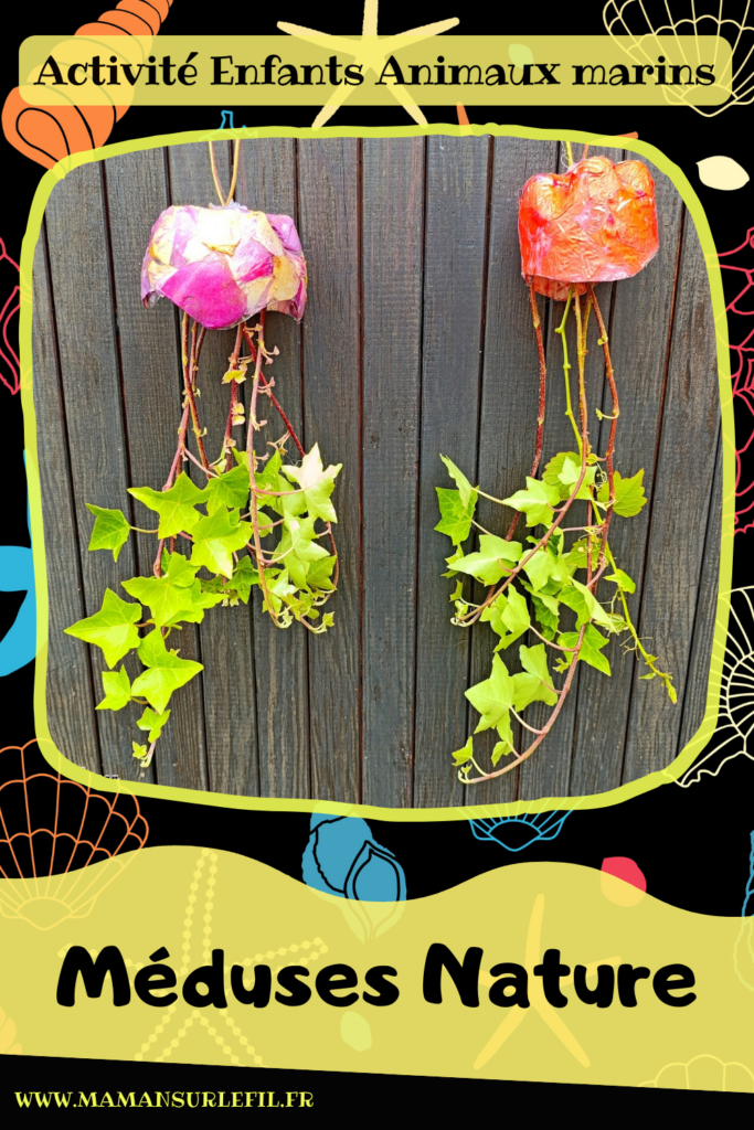 Fabriquer des méduses Nature et récup' : activité créative, nature et manuelle enfants - Recyclage et surcyclage de bouteilles en plastique - Collage de pétales de fleurs : roses et coquelicots - Filaments, Tentacules avec des branches de lierre - Décoration, suspensions DIY - Land Art et atelier nature - Thème animaux marins, poissons, été, aquarium, mer, océan - Bricolage sympa et facile - Arts visuels Maternelle et cycle 2 - Arts visuels et atelier Maternelle et élémentaire - Créativité - Cycle 1 ou 2 - tutoriel photos - mslf