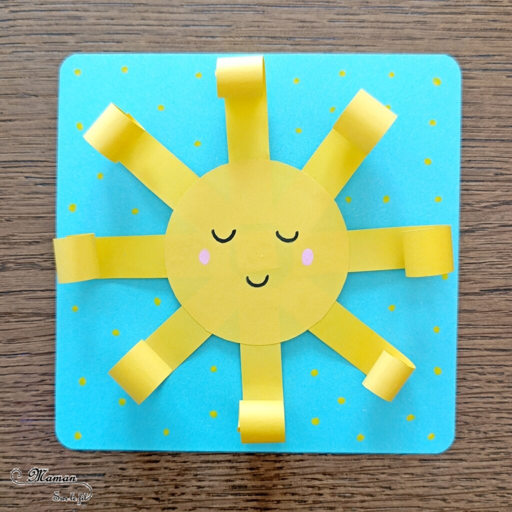 Fabriquer des cartes Soleil sur ressort : activité créative et manuelle enfants - Jolies cartes estivales avec un soleil qui bouge - Découpage, collage - Papier enroulé - Dessins et graphismes - Thème météo, été- Bricolage sympa et facile - Arts visuels Maternelle et cycle 2 - Maternelle et élémentaire - Créativité - Cycle 1 ou 2 - tutoriel photos et vidéo - mslf