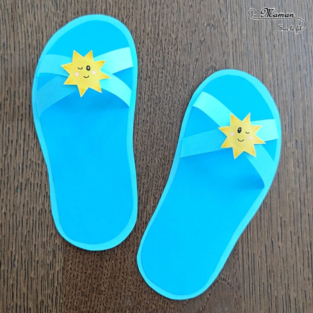 Fabriquer des tongs estivales en papier : activité créative et manuelle enfants - Chaussures d'été, claquettes, tatanes - Avec décoration Citron, Glace et soleil - Découpage, collage, Dessin - Thème été, plage, mer, vacances - Bricolage sympa et facile - Arts visuels Maternelle et cycle 2 - Maternelle et élémentaire - Créativité - Cycle 1 ou 2 - tutoriel photos - mslf