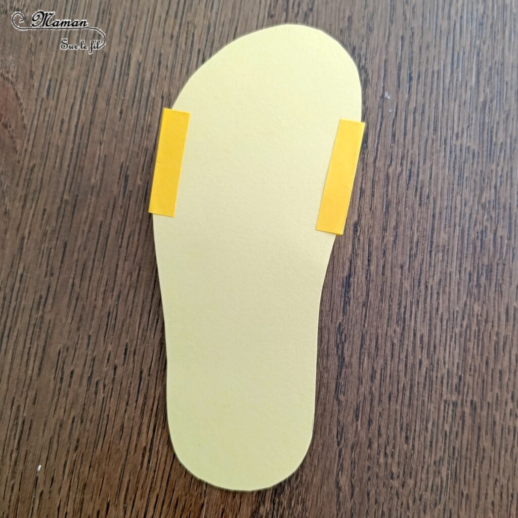 Fabriquer des tongs estivales en papier : activité créative et manuelle enfants - Chaussures d'été, claquettes, tatanes - Avec décoration Citron, Glace et soleil - Découpage, collage, Dessin - Thème été, plage, mer, vacances - Bricolage sympa et facile - Arts visuels Maternelle et cycle 2 - Maternelle et élémentaire - Créativité - Cycle 1 ou 2 - tutoriel photos - mslf