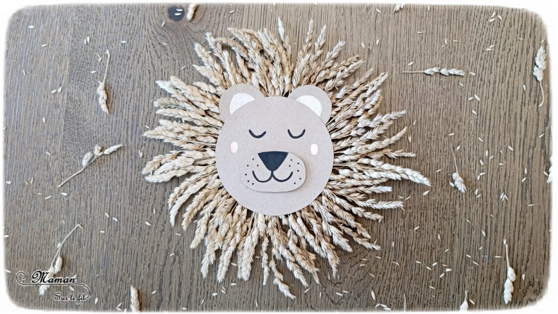 Créer un lion en carton et herbes séchées : activité créative, récup', nature et manuelle enfants - Recyclage, surcyclage de carton - Crinière faite avec des herbes séchées ou des épis de blé - Atelier nature, Land art - Découpage, collage - Thème animaux de la savane, Afrique - Bricolage sympa et facile - Arts visuels Maternelle et cycle 2 - Maternelle et élémentaire - Créativité - Cycle 1 ou 2 - tutoriel photos - mslf