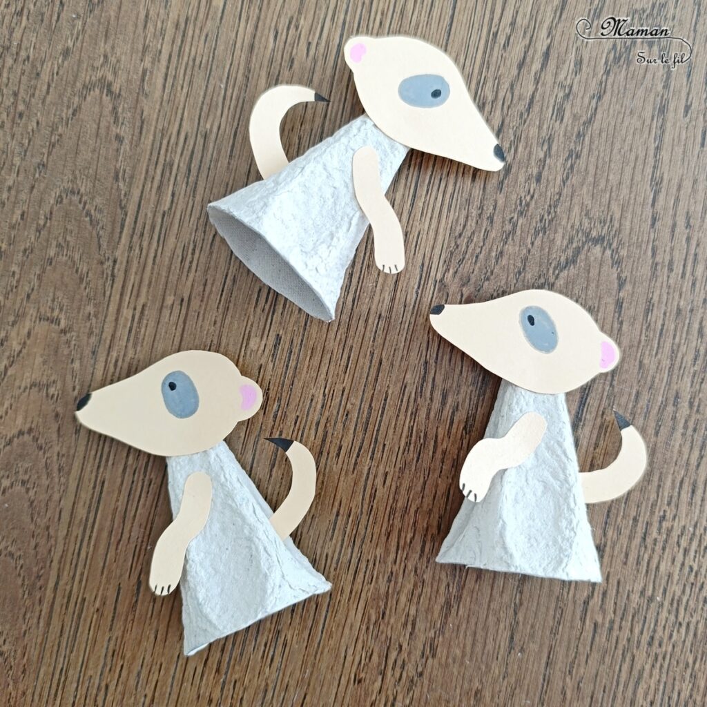 Fabriquer des suricates et leur terrier en boîte à oeufs : activité créative, récup' et manuelle enfants - Recyclage, surcyclage de boîte en carton - Bricolage, découpage, collage, dessin - Thème animaux de la savane, du désert, Afrique, été - Bricolage sympa et facile - Arts visuels Maternelle et cycle 2 - Maternelle et élémentaire - Créativité - Cycle 1 ou 2 - tutoriel photos - mslf