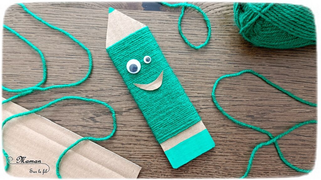 Fabriquer un crayon rigolo en carton et en laine enroulée : activité créative, récup' et manuelle enfants - Bricolage à partir de carton - Recyclage, surcyclage - Motricité fine, coloriage, collage - Thème école et rentrée scolaire - Décoration - Bricolage sympa et facile - Arts visuels Maternelle et cycle 2 - Arts visuels Maternelle et élémentaire - Créativité - Cycle 1 ou 2 - tutoriel photos - mslf