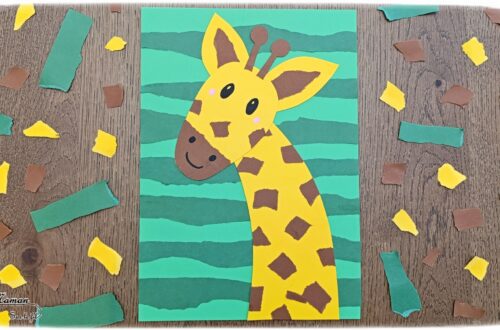 Créer une girafe en papier déchiré : activité créative et manuelle enfants - Utilisation de chutes de papier, découpage, déchirage, collage - Fond rayé avec des bandes de papier déchiré - Thème animaux de la savane, Afrique, safari - Bricolage sympa et facile - Arts visuels Maternelle et cycle 2 - Maternelle et élémentaire - Créativité - Cycle 1 ou 2 - tutoriel photos - mslf