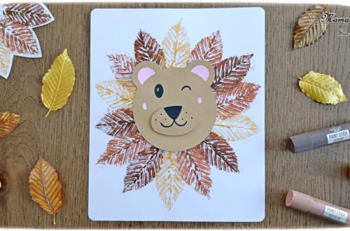 Peindre un lion Nature avec des empreintes de feuilles : activité créative, récup', nature et manuelle enfants - Crinière réalisée avec une technique de peinture avec des éléments naturels : Feuilles et gouache en stick - Recyclage, surcyclage de carton - Atelier nature, Land art - Découpage, collage - Thème animaux de la savane, Afrique, automne, forêt - Bricolage sympa et facile - Arts visuels Maternelle et cycle 2 - Maternelle et élémentaire - Créativité - Cycle 1 ou 2 - tutoriel photos et vidéo - mslf