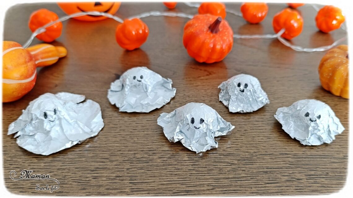 Fabriquer des petits fantômes en aluminium qui dansent et roulent : activité créative et manuelle enfants - Bricolage facile, rapide et rigolo - Aluminium peint en blanc et billes - Jeu DIY - Thème Halloween, Créatures légendaires et imaginaires - Bricolage et décoration sympa et facile - Arts visuels Maternelle et cycle 2 - Maternelle et élémentaire - Créativité - Cycle 1 ou 2 - tutoriel photos et vidéo - mslf