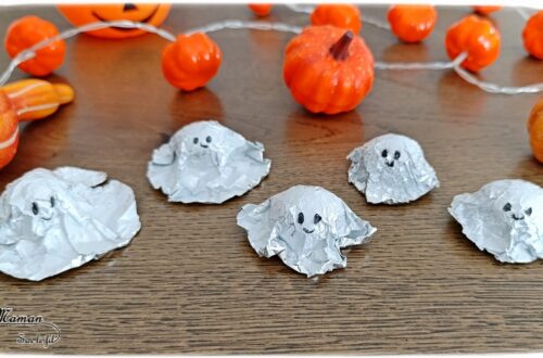 Fabriquer des petits fantômes en aluminium qui dansent et roulent : activité créative et manuelle enfants - Bricolage facile, rapide et rigolo - Aluminium peint en blanc et billes - Jeu DIY - Thème Halloween, Créatures légendaires et imaginaires - Bricolage et décoration sympa et facile - Arts visuels Maternelle et cycle 2 - Maternelle et élémentaire - Créativité - Cycle 1 ou 2 - tutoriel photos et vidéo - mslf