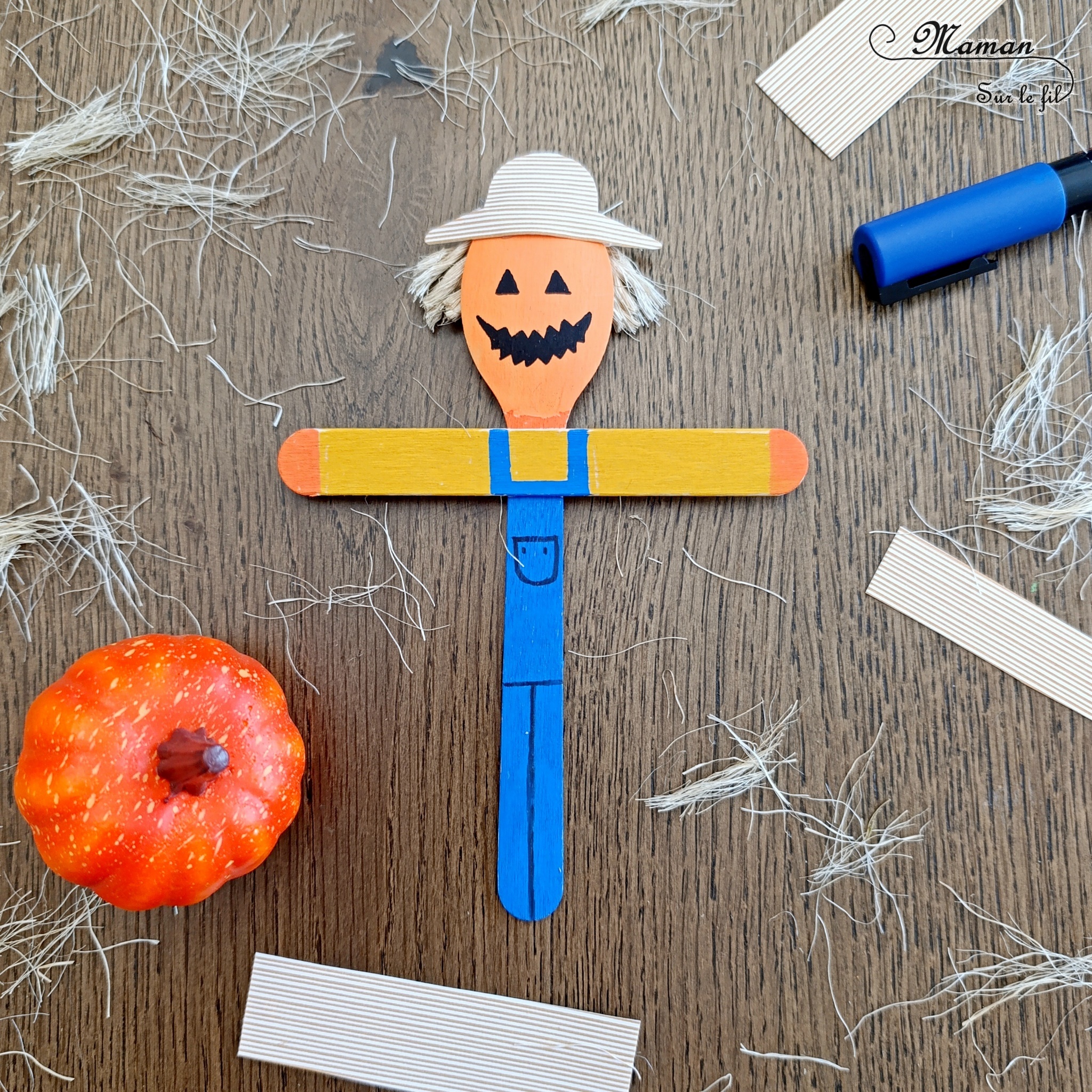 Fabriquer des épouvantails d'Halloween en récup' : activité créative, manuelle et récup' enfants - Recyclage, surcyclage de bâtonnets de glace et de cuillères en bois - Epouvantail Citrouille, Sorcière et Frankenstein avec peinture, papier, marqueurs Peinture - Thème Halloween, Créatures légendaires - Bricolage et décoration sympa et facile - Arts visuels Maternelle et cycle 2 - Maternelle et élémentaire - Créativité - Cycle 1 ou 2 - tutoriel photos - mslf