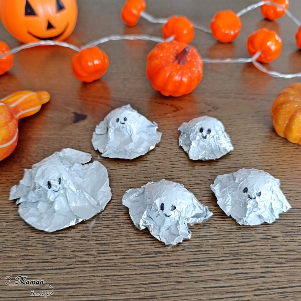 Fabriquer des petits fantômes en aluminium qui dansent et roulent : activité créative et manuelle enfants - Bricolage facile, rapide et rigolo - Aluminium peint en blanc et billes - Jeu DIY - Thème Halloween, Créatures légendaires et imaginaires - Bricolage et décoration sympa et facile - Arts visuels Maternelle et cycle 2 - Maternelle et élémentaire - Créativité - Cycle 1 ou 2 - tutoriel photos et vidéo - mslf