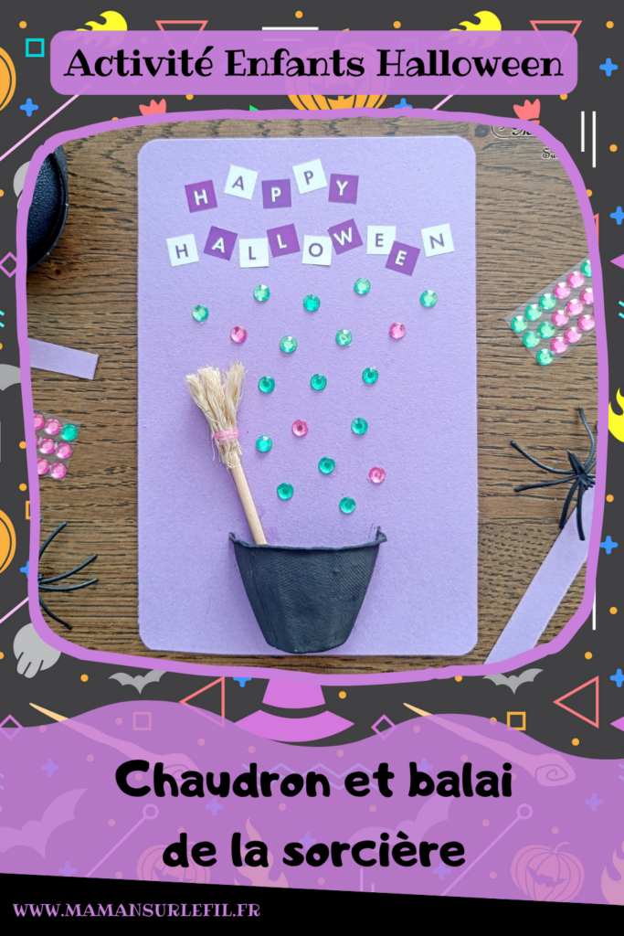 Créer une carte d'Halloween avec un mini chaudron et un balai de sorcière : activité créative, manuelle et récup' enfants - Recyclage, surcyclage d'une boite à oeufs - Découpage, peinture, gommettes, sequins pour les bulles - Balai avec un bâtonnet, de la corde et un élastique - Thème Halloween, Créatures légendaires - Bricolage et décoration sympa et facile - Arts visuels Maternelle et cycle 2 - Maternelle et élémentaire - Créativité - Cycle 1 ou 2 - tutoriel photos - mslf