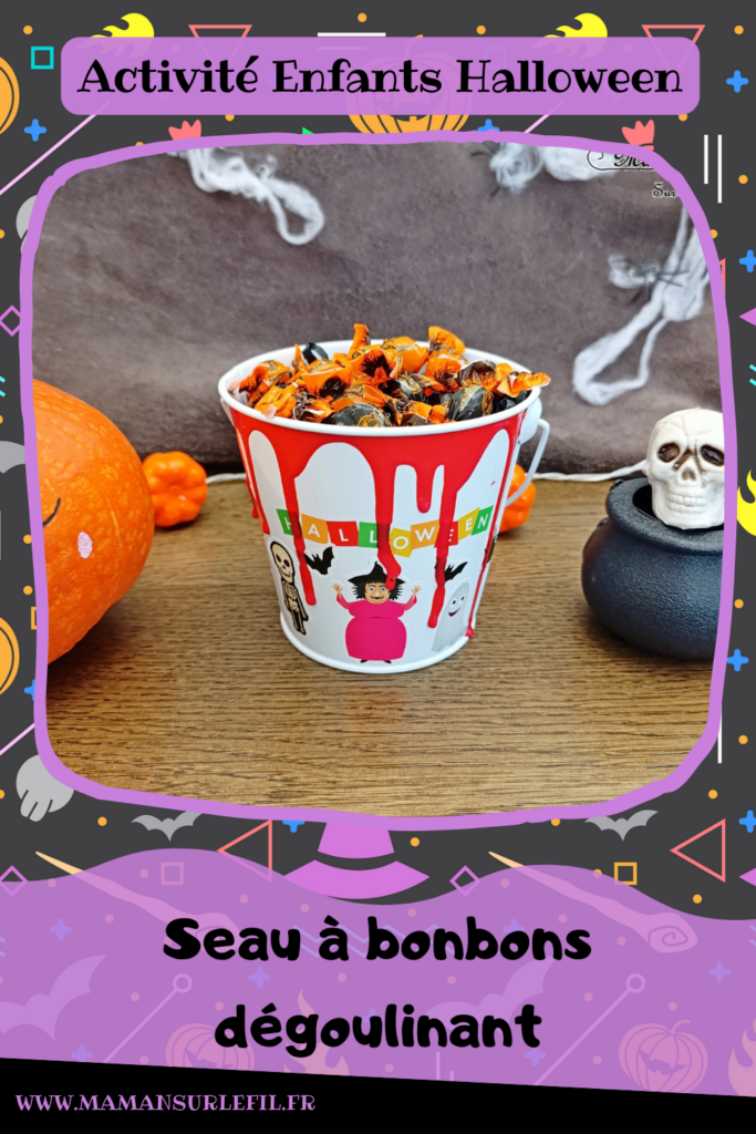 Fabriquer un seau à bonbons d'Halloween dégoulinant : activité créative et manuelle enfants - Tutoriel et tout le matériel vient de chez 10 Doigts - Seau en métal, gommettes et peinture repositionnable pour fenêtre - Effet sang qui coule - Bricolage, DIY, décoration pour Halloween - Fait maison - Kit tout compris - Thème Halloween, chasse aux bonbons - Bricolage sympa et facile - Arts visuels Maternelle et cycle 2 - Maternelle et élémentaire - Créativité - Cycle 1 ou 2 - tutoriel photos - mslf