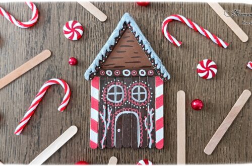 Fabriquer une maison de Noël en récup' de bâtonnets de glace en bois : activité créative, peinture, récup' et manuelle enfants - Bricolage et décoration type Maison en sucre d'orge - Neige au pistolet à colle avec colle chaude à paillettes - Peinture, dessin, graphismes et papier - Thème Noël, hiver et gourmandises - Bricolage et décoration sympa et facile - Arts visuels Maternelle et cycle 2 - Maternelle et élémentaire - Créativité - Cycle 1 ou 2 - tutoriel photos - mslf