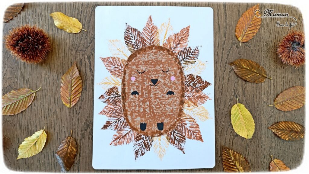 Créer un hérisson en empreintes de feuilles mortes : activité créative, nature, peinture, récup' et manuelle enfants - Technique de peinture avec de la gouache en stick et des feuilles d'automne - Land art avec nature - Récup', recyclage, surcyclage de carton - Décoration - Thème automne, animaux de la forêt, bois, arbres - Bricolage et décoration sympa et facile - Arts visuels Maternelle et cycle 2 - Maternelle et élémentaire - Créativité - Cycle 1 ou 2 - tutoriel photos et vidéo - mslf