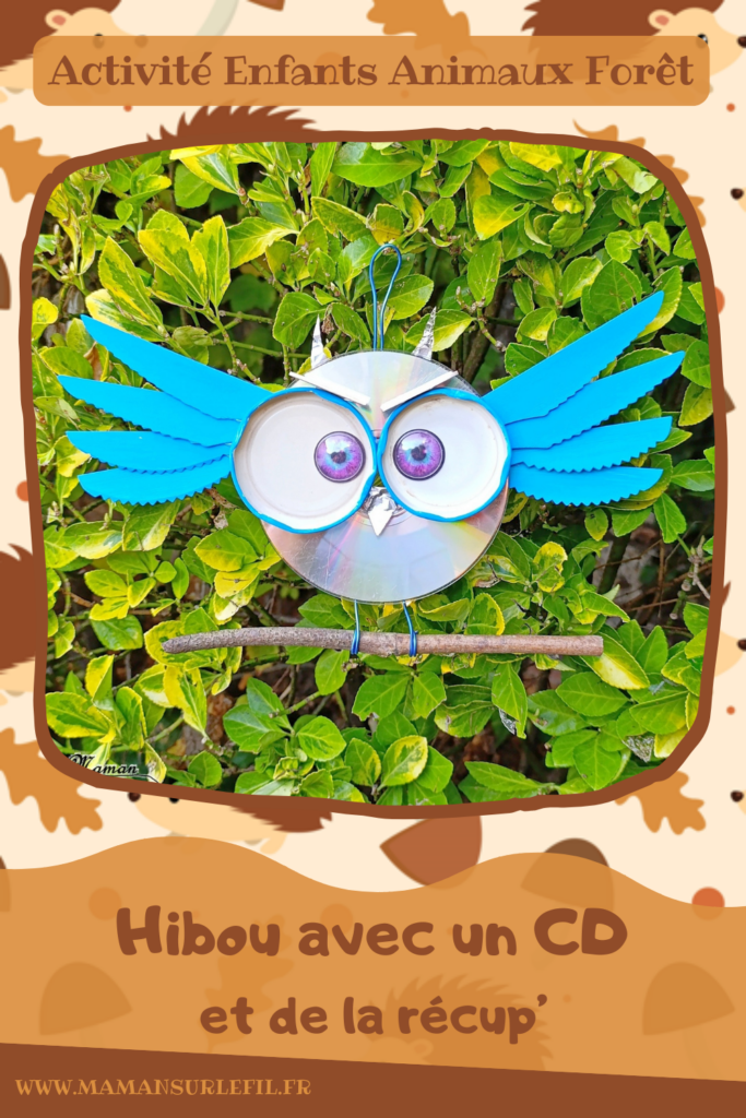 Fabriquer un hibou avec un CD et de la récup' : activité créative, récup' et manuelle enfants - Peinture, bricolage - Utilisation de bouchons, de couteaux en bois, d'un CD et d'aluminium - Décoration, suspension pour le jardin - Recyclage, surcyclage Compact Disc - Atelier Nature pour éloigner les oiseaux du potager et des plantations - Thème automne, animaux de la forêt, oiseaux, hiboux et chouettes - Bricolage et décoration sympa et facile - Arts visuels Maternelle et cycle 2 - Maternelle et élémentaire - Créativité - Cycle 1 ou 2 - tutoriel photos - mslf