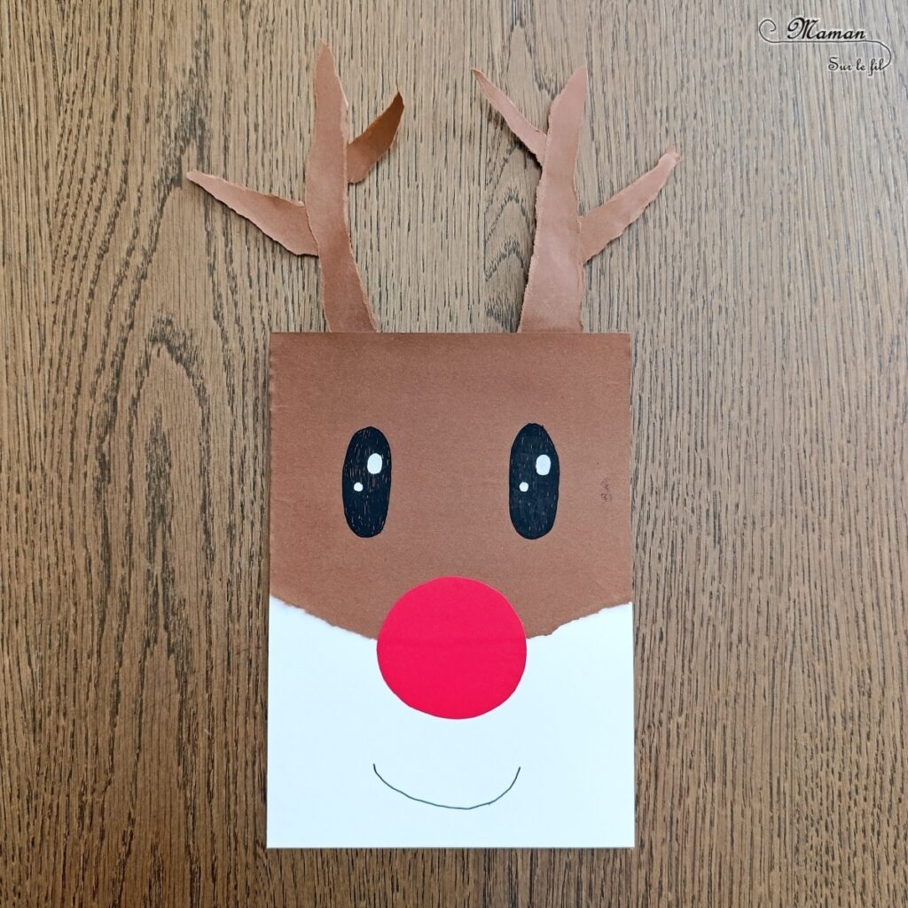 Créer des personnages de Noël en papier déchiré : activité créative et manuelle enfants - Technique du papier en version rectangle - Père Noël, Renne (Rudolphe), Lutin et Gnome de Noël façon galerie de portraits - Découpage, collage- Thème hiver, Noël, animaux du froid - Bricolage et décoration sympa et facile - Arts visuels Maternelle et cycle 2 - Maternelle et élémentaire - Créativité - Cycle 1 ou 2 - tutoriel photos - mslf