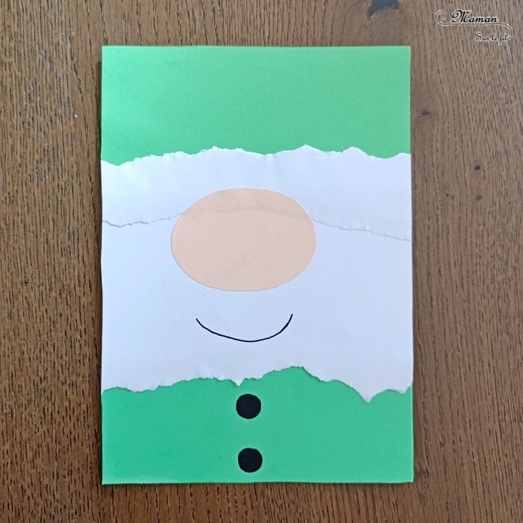 Créer des personnages de Noël en papier déchiré : activité créative et manuelle enfants - Technique du papier en version rectangle - Père Noël, Renne (Rudolphe), Lutin et Gnome de Noël façon galerie de portraits - Découpage, collage- Thème hiver, Noël, animaux du froid - Bricolage et décoration sympa et facile - Arts visuels Maternelle et cycle 2 - Maternelle et élémentaire - Créativité - Cycle 1 ou 2 - tutoriel photos - mslf