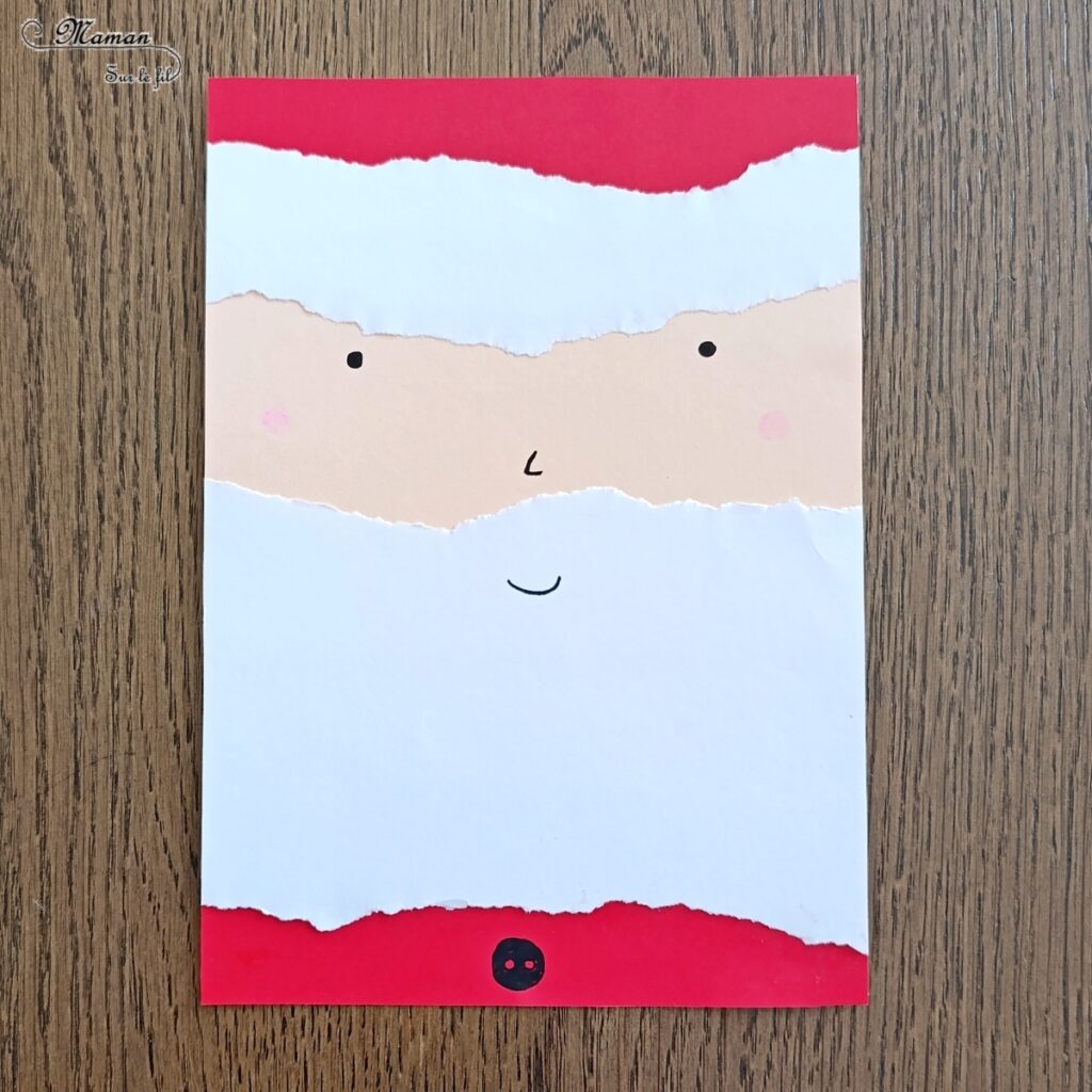 Créer des personnages de Noël en papier déchiré : activité créative et manuelle enfants - Technique du papier en version rectangle - Père Noël, Renne (Rudolphe), Lutin et Gnome de Noël façon galerie de portraits - Découpage, collage- Thème hiver, Noël, animaux du froid - Bricolage et décoration sympa et facile - Arts visuels Maternelle et cycle 2 - Maternelle et élémentaire - Créativité - Cycle 1 ou 2 - tutoriel photos - mslf