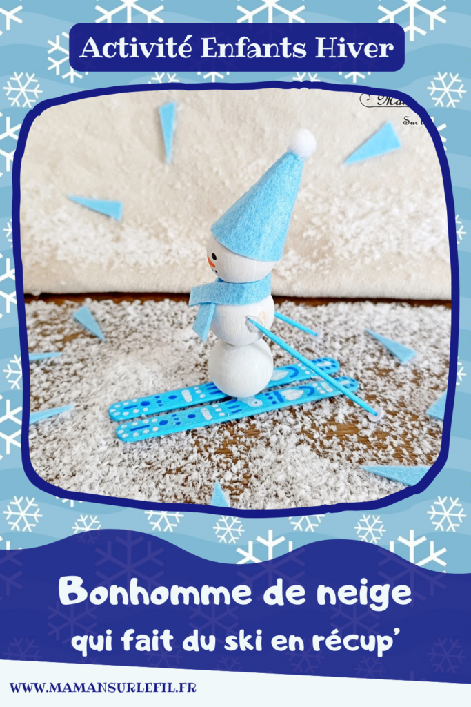 Fabriquer un bonhomme de neige qui fait du ski : activité créative et manuelle enfants - Bricolage avec des perles, des bâtonnets de glace en bois et de la feutrine - Récup, recyclage, surcyclage - Décoration hivernale - Thème hiver, montagne, neige, sports d'hiver - Bricolage et décoration sympa et facile - Arts visuels Maternelle et cycle 2 - Maternelle et élémentaire - Créativité - Cycle 1 ou 2 - tutoriel photos - mslf