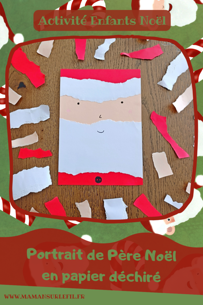 Créer des personnages de Noël en papier déchiré : activité créative et manuelle enfants - Technique du papier en version rectangle - Père Noël, Renne (Rudolphe), Lutin et Gnome de Noël façon galerie de portraits - Découpage, collage- Thème hiver, Noël, animaux du froid - Bricolage et décoration sympa et facile - Arts visuels Maternelle et cycle 2 - Maternelle et élémentaire - Créativité - Cycle 1 ou 2 - tutoriel photos - mslf