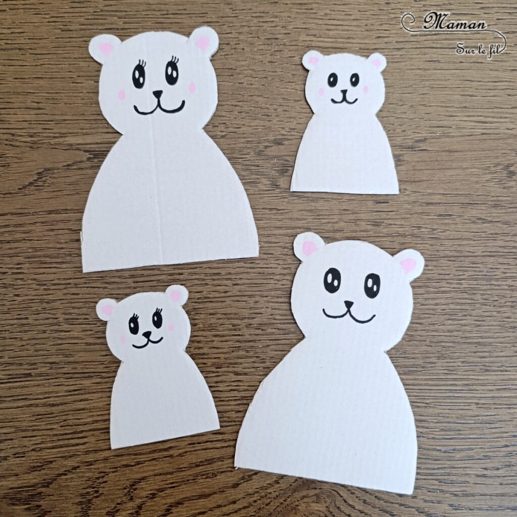 Fabriquer une famille d'ours polaires en carton et laine : activité créative, récup' et manuelle enfants - Recyclage, surcyclage de carton blanc - Découpage, Motricité fine pour enrouler la laine, dessin - Bricolage et décoration DIY - Couple et enfants Ours blancs - Thème hiver, animaux du froid et de la banquise - Bricolage et décoration sympa et facile - Arts visuels Maternelle et cycle 2 - Maternelle et élémentaire - Créativité - Cycle 1 ou 2 - tutoriel photos - mslf