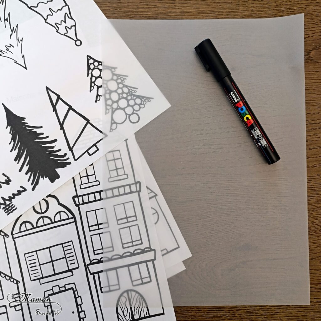 Fabriquer des lanternes hivernales avec du papier calque : activité créative, dessin et manuelle enfants - Dessiner un village d'hiver sur le calque (maisons, sapins, flocons, neige qui fond) en noir - Bougies LED pour le côté lumineux et cocooning - Décoration fait maison - Bricolage DIY - Thème hiver, neige - Bricolage et décoration sympa et facile - Arts visuels Maternelle et cycle 2 - Maternelle et élémentaire - Créativité - Cycle 1 ou 2 - tutoriel photos et vidéo - mslf