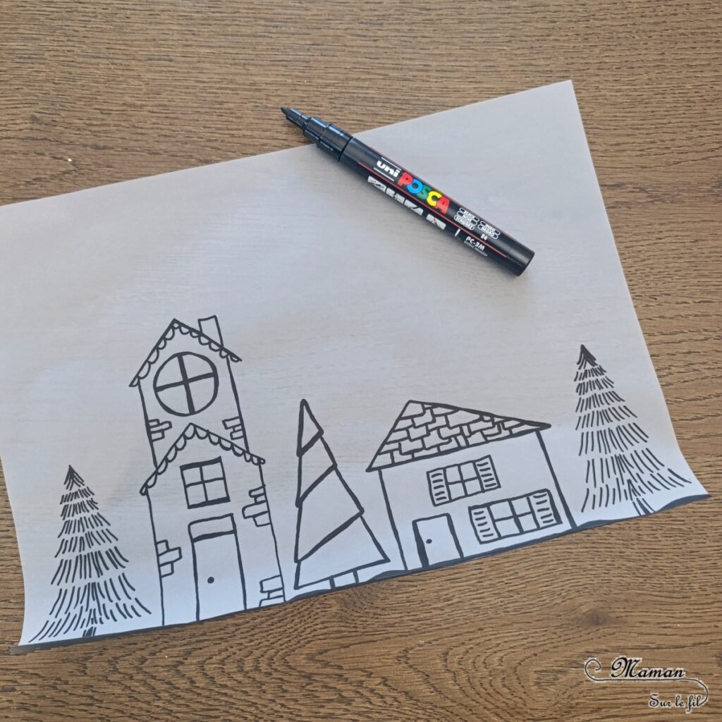 Fabriquer des lanternes hivernales avec du papier calque : activité créative, dessin et manuelle enfants - Dessiner un village d'hiver sur le calque (maisons, sapins, flocons, neige qui fond) en noir - Bougies LED pour le côté lumineux et cocooning - Décoration fait maison - Bricolage DIY - Thème hiver, neige - Bricolage et décoration sympa et facile - Arts visuels Maternelle et cycle 2 - Maternelle et élémentaire - Créativité - Cycle 1 ou 2 - tutoriel photos et vidéo - mslf