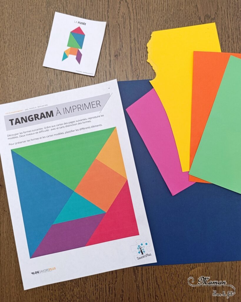 Créer une fusée colorée en tangram : activité créative et manuelle enfants - Découpage, collage, géométrie, formes et couleurs - Reproduction de modèle - Etoiles - Thème Nuit, Espace et planètes - Bricolage et décoration sympa et facile - Arts visuels Maternelle et cycle 2 - Maternelle et élémentaire - Créativité - Cycle 1 ou 2 - tutoriel photos - mslf