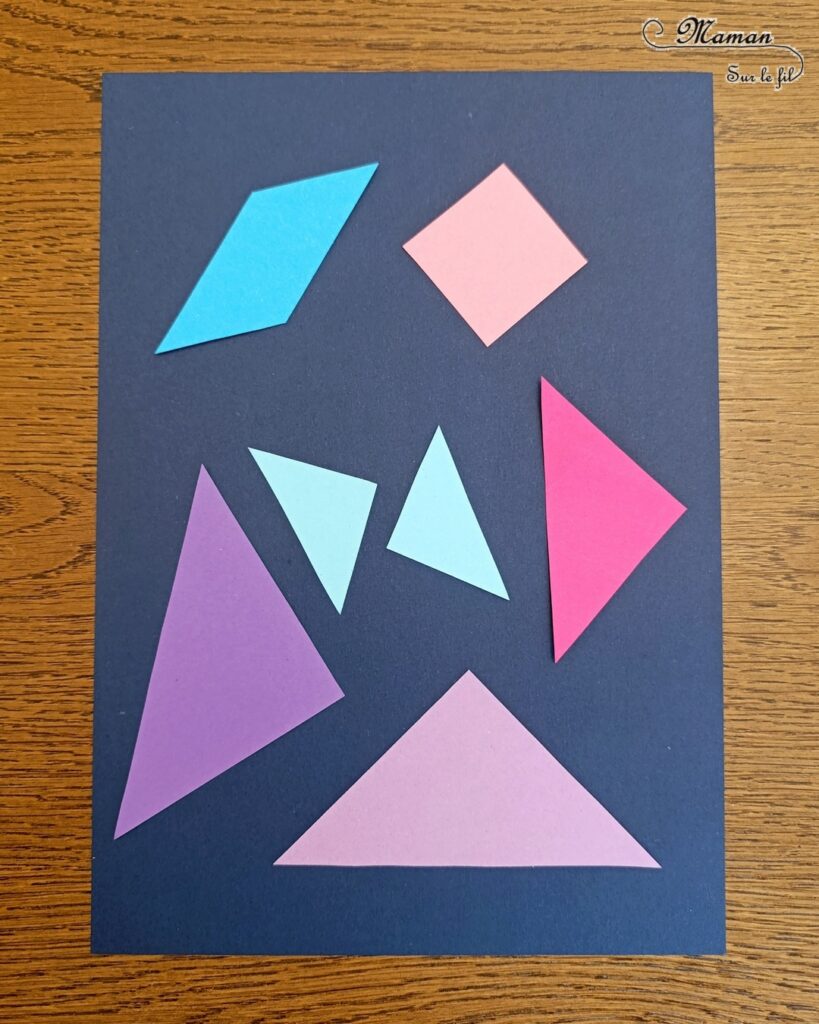 Créer une fusée colorée en tangram : activité créative et manuelle enfants - Découpage, collage, géométrie, formes et couleurs - Reproduction de modèle - Etoiles - Thème Nuit, Espace et planètes - Bricolage et décoration sympa et facile - Arts visuels Maternelle et cycle 2 - Maternelle et élémentaire - Créativité - Cycle 1 ou 2 - tutoriel photos - mslf