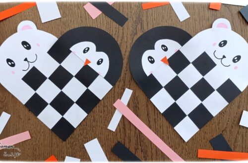 Créer un manchot et un ours polaire entrelacés dans un coeur : activité créative et manuelle enfants - Technique du coeur en papier tissé pour la base - Découpage, collage dessin pour l'ours blanc et le pingouin - Thème hiver, animaux du froid et de la banquise - Bricolage et décoration sympa et facile - Arts visuels Maternelle et cycle 2 - Maternelle et élémentaire - Créativité - Cycle 1 ou 2 - tutoriel photos - mslf