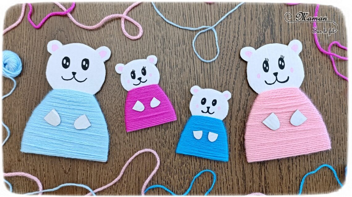 Fabriquer une famille d'ours polaires en carton et laine : activité créative, récup' et manuelle enfants - Recyclage, surcyclage de carton blanc - Découpage, Motricité fine pour enrouler la laine, dessin - Bricolage et décoration DIY - Couple et enfants Ours blancs - Thème hiver, animaux du froid et de la banquise - Bricolage et décoration sympa et facile - Arts visuels Maternelle et cycle 2 - Maternelle et élémentaire - Créativité - Cycle 1 ou 2 - tutoriel photos - mslf