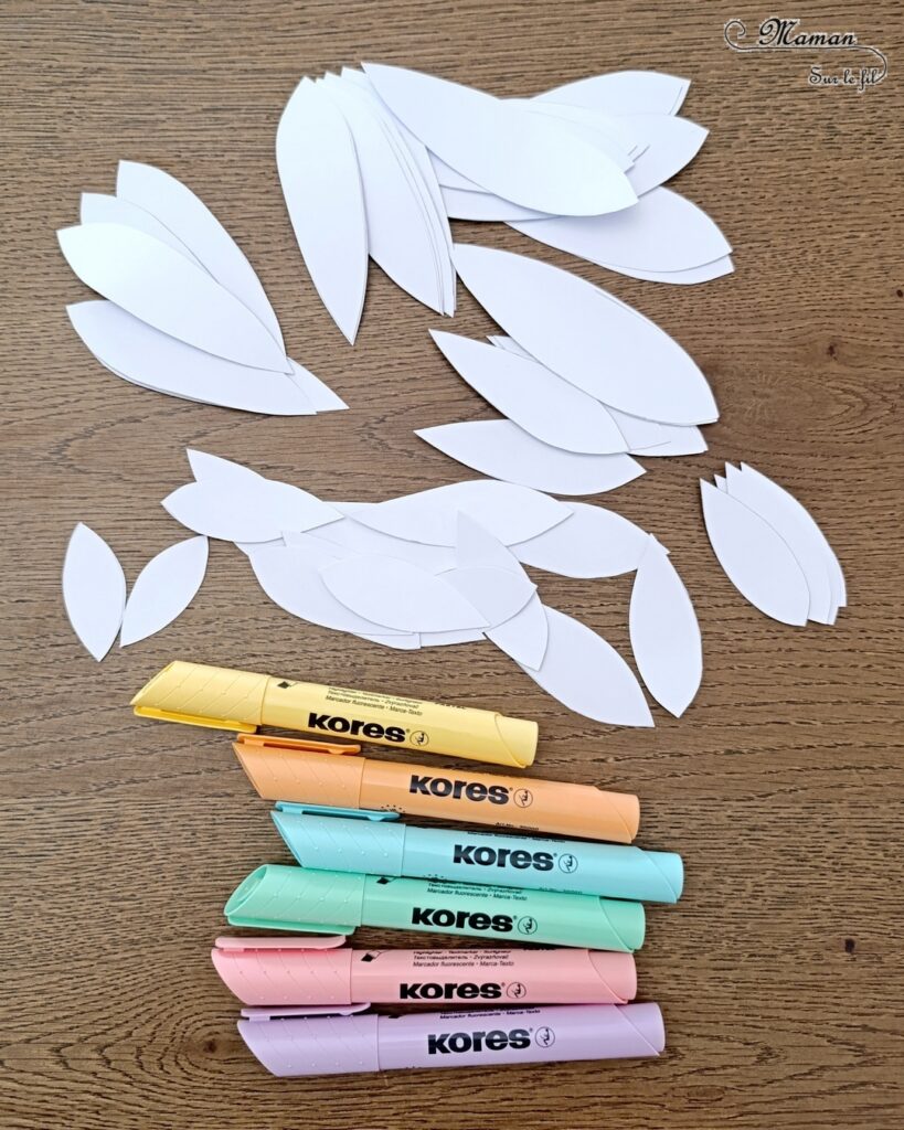 Fabriquer un masque de plumes en papier avec des surligneurs et des stylos gel : activité créative, dessin et manuelle enfants - Découpage, Coloriage, dessin et graphismes - Couleurs pastels - Collage pour un masque façon Loup avec un bâtonnet en bois - Bricolage ludique et coloré pour un thème Anniversaire, Carnaval, Mardi Gras - Bricolage et décoration sympa et facile - Arts visuels Maternelle et cycle 2 - Maternelle et élémentaire - Créativité - Cycle 1 ou 2 - tutoriel photos - mslf