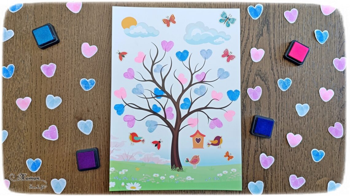 Créer un arbre d'amour avec des coeurs en empreintes de doigts : activité créative et manuelle enfants - Le tutoriel et tout le matériel viennent de chez 10 Doigts - Bricolage et décoration DIY réalisé des encreurs - Peinture ou encre - Gommettes - Possibilité d'utiliser le kit pour des arbres de saisons avec les couleurs adéquates - Bricolage Fait maison, décoration - Kit tout compris - Thème Nature, saisons, coeurs, amour, saint valentin, fêtes - Bricolage sympa et facile - Arts visuels Maternelle et cycle 2 - Maternelle et élémentaire - Créativité - Cycle 1 ou 2 - tutoriel photos - mslf