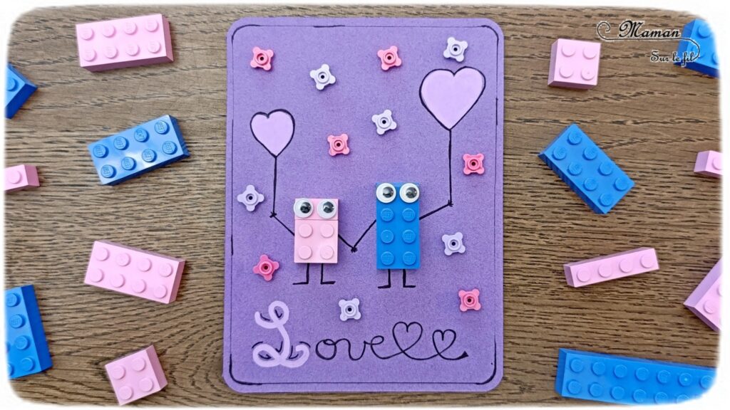 Fabriquer une carte avec un couple d'amoureux en Lego : activité créative et manuelle enfants - Collage de Lego ou de Duplo - Dessin - Carte fait maison - Cadeau à offrir DIY - Saint Valentin ou fête des mères, pères, grands-mères, grands-pères... - Thème Amour, amitié, coeurs, Saint Valentin, fêtes - Bricolage et décoration sympa et facile - Arts visuels Maternelle et cycle 2 - Maternelle et élémentaire - Créativité - Cycle 1 ou 2 - tutoriel photos - mslf