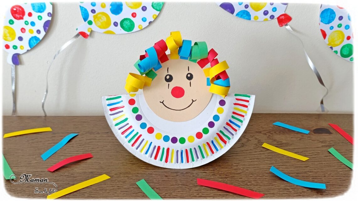 Fabriquer un clown Culbuto qui se balance : activité créative, récup' et manuelle enfants - Base avec une assiette en carton pliée en deux - Dessins colorés aux marqueurs Peinture et gommette - Cheveux en bandes de papier frisées, ondulées avec des ciseaux - Balancement obtenu avec l'assiette Bricolage ludique et coloré pour un thème Carnaval, Mardi Gras ou Cirque - Bricolage et décoration sympa et facile - Arts visuels Maternelle et cycle 2 - Maternelle et élémentaire - Créativité - Cycle 1 ou 2 - tutoriel photos et vidéo - mslf