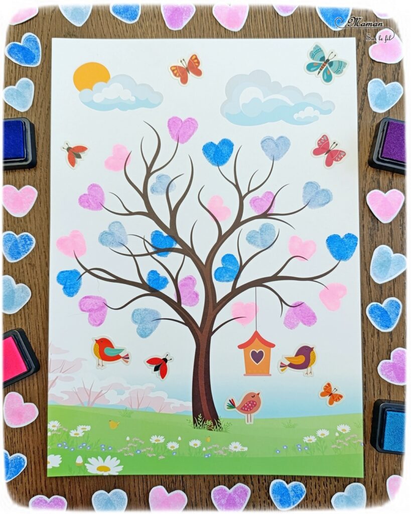 Créer un arbre d'amour avec des coeurs en empreintes de doigts : activité créative et manuelle enfants - Le tutoriel et tout le matériel viennent de chez 10 Doigts - Bricolage et décoration DIY réalisé des encreurs - Peinture ou encre - Gommettes - Possibilité d'utiliser le kit pour des arbres de saisons avec les couleurs adéquates - Bricolage Fait maison, décoration - Kit tout compris - Thème Nature, saisons, coeurs, amour, saint valentin, fêtes - Bricolage sympa et facile - Arts visuels Maternelle et cycle 2 - Maternelle et élémentaire - Créativité - Cycle 1 ou 2 - tutoriel photos - mslf