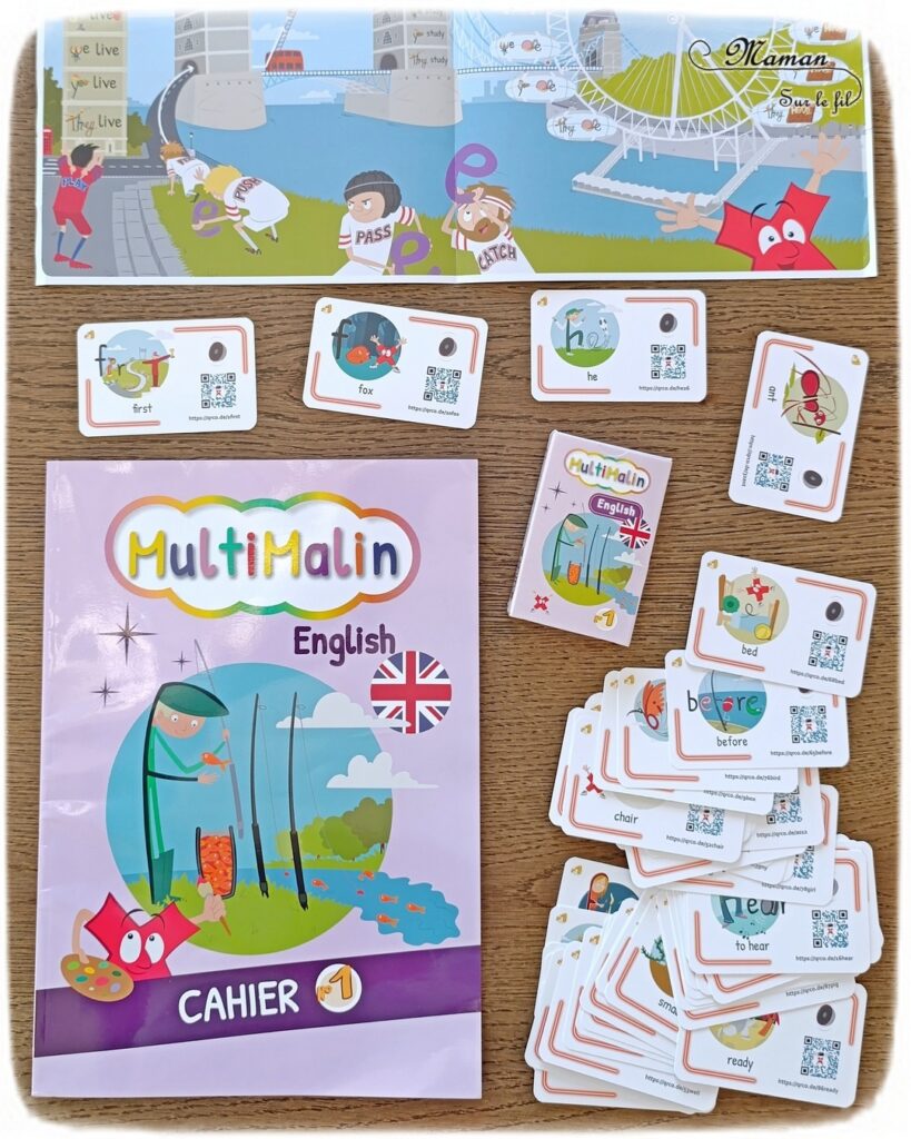 Apprendre l'anglais aux enfants avec Multimalin : Méthode clé en main basée sur des images et vidéos mentales - Jeux et activités ludiques et interactives - 90 mots par trimestre - minutes max par jour - Cahier, Cartes comme Flashcards, Tampons, Accès à vie aux vidéos et jeux numériques - Vidéo gratuite : 4 clés pour l'apprentissage de l'anglais - Cadeaux de lancement - Code de réduction - tutoriel et avis photos et vidéos - mslf